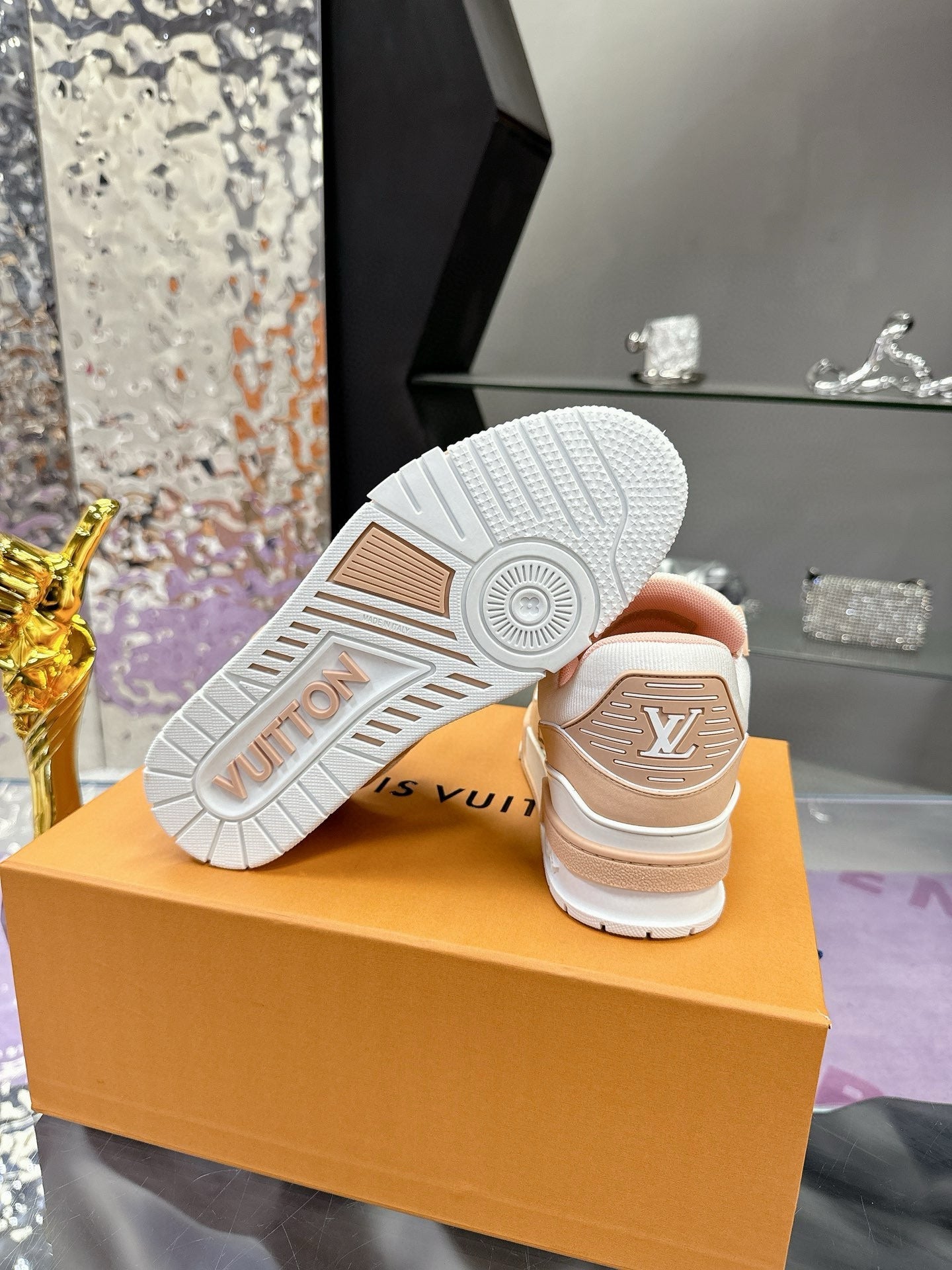 LV Trainer Sneaker Beige Pink Cowhide