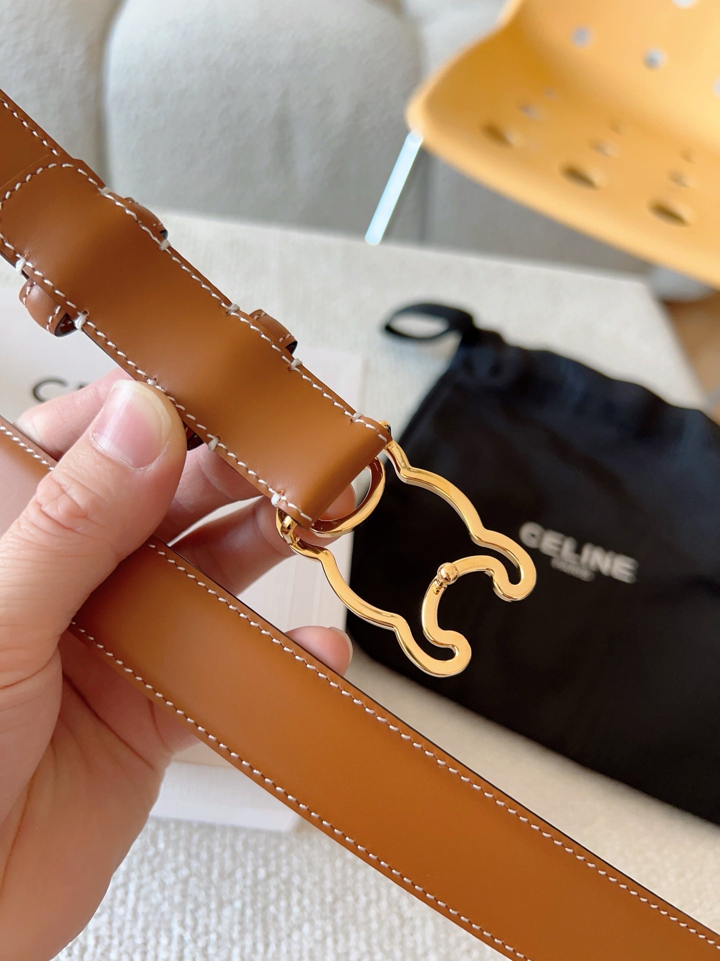 CL Gold 25mm Triomphe Enamel Brown Cowhide 607412