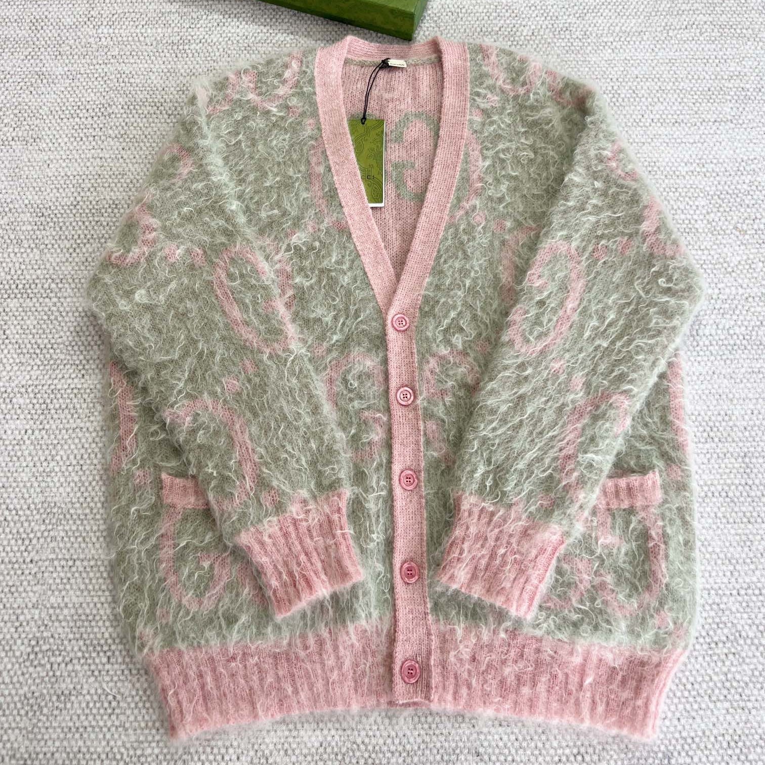 GG 25 Cardigan Pink Mix Moss Green Wool 0004