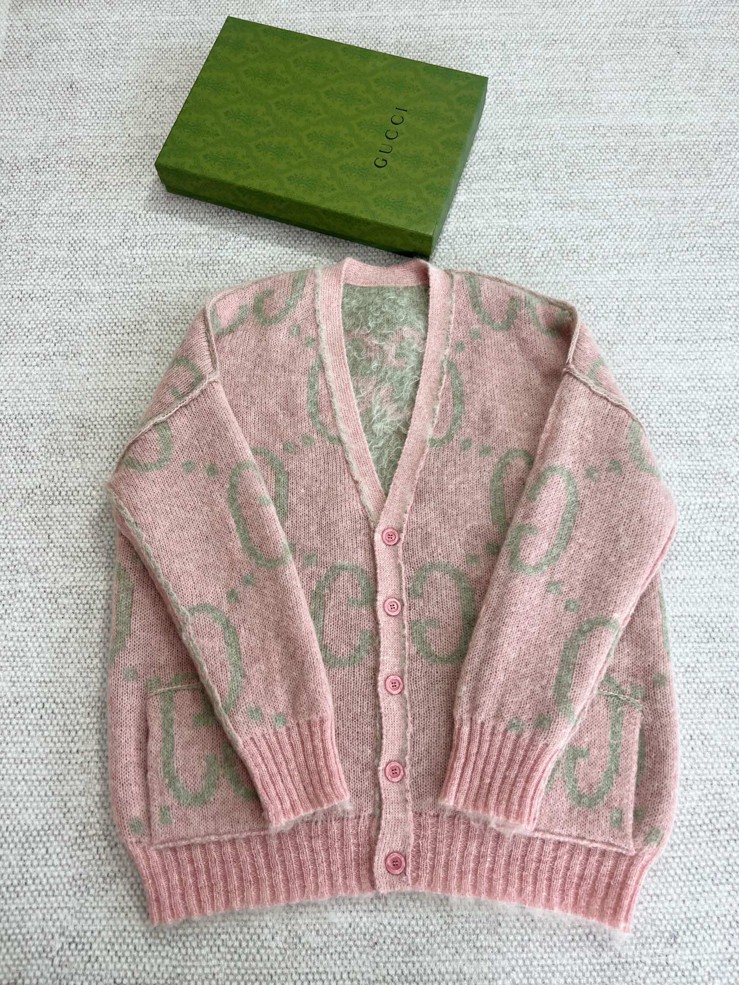 GG 25 Cardigan Pink Mix Moss Green Wool 0004