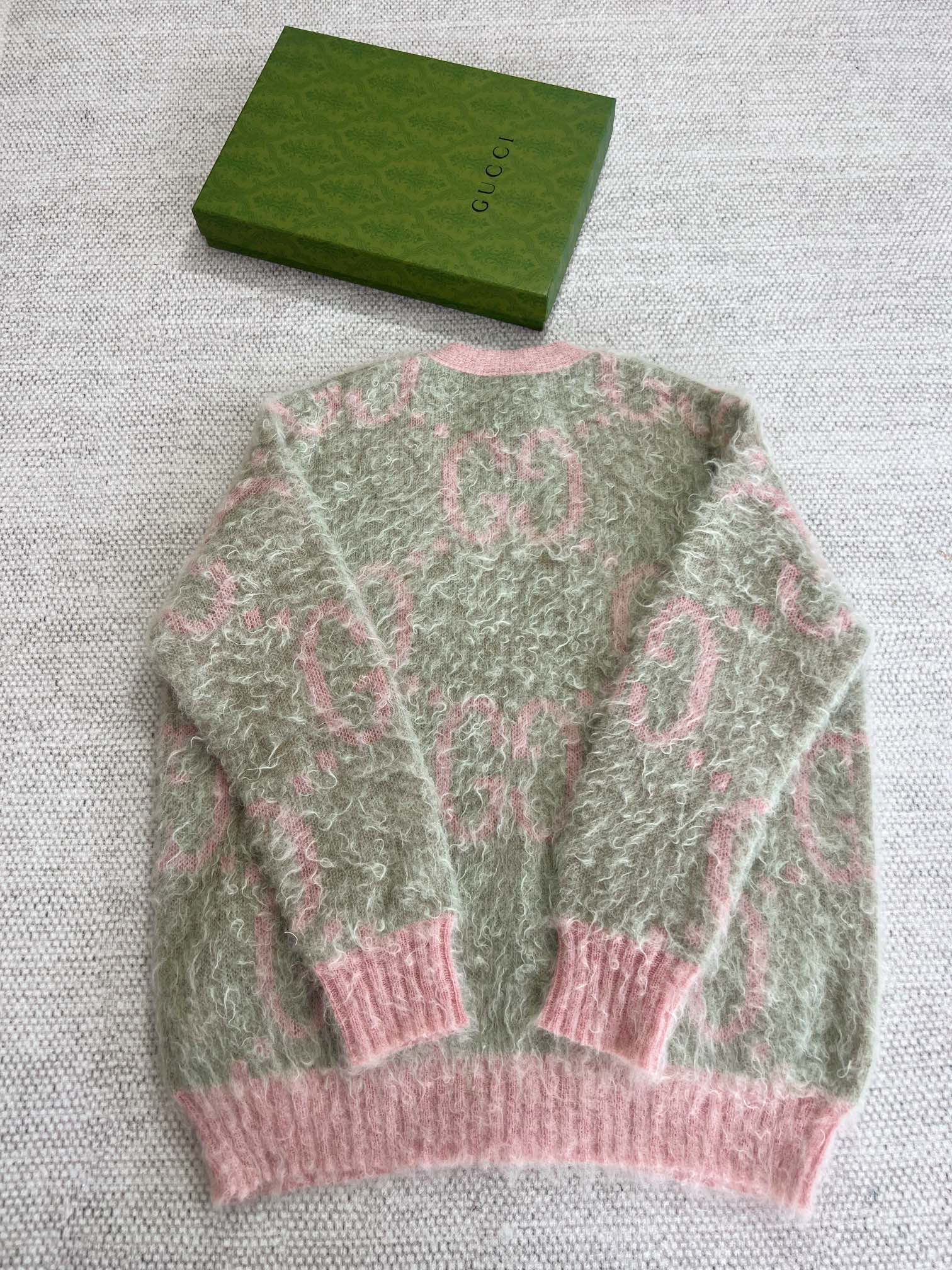 GG 25 Cardigan Pink Mix Moss Green Wool 0004