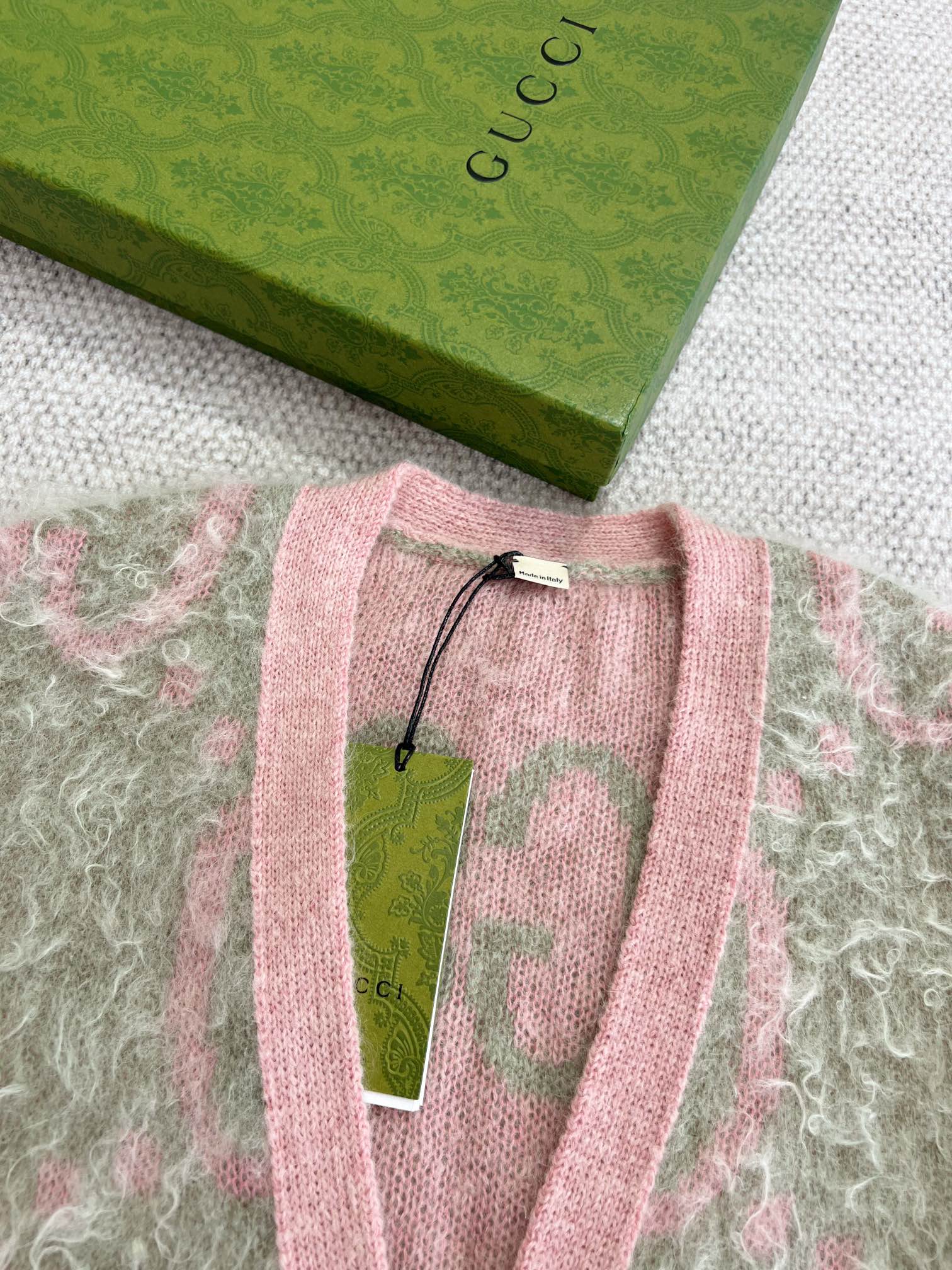 GG 25 Cardigan Pink Mix Moss Green Wool 0004