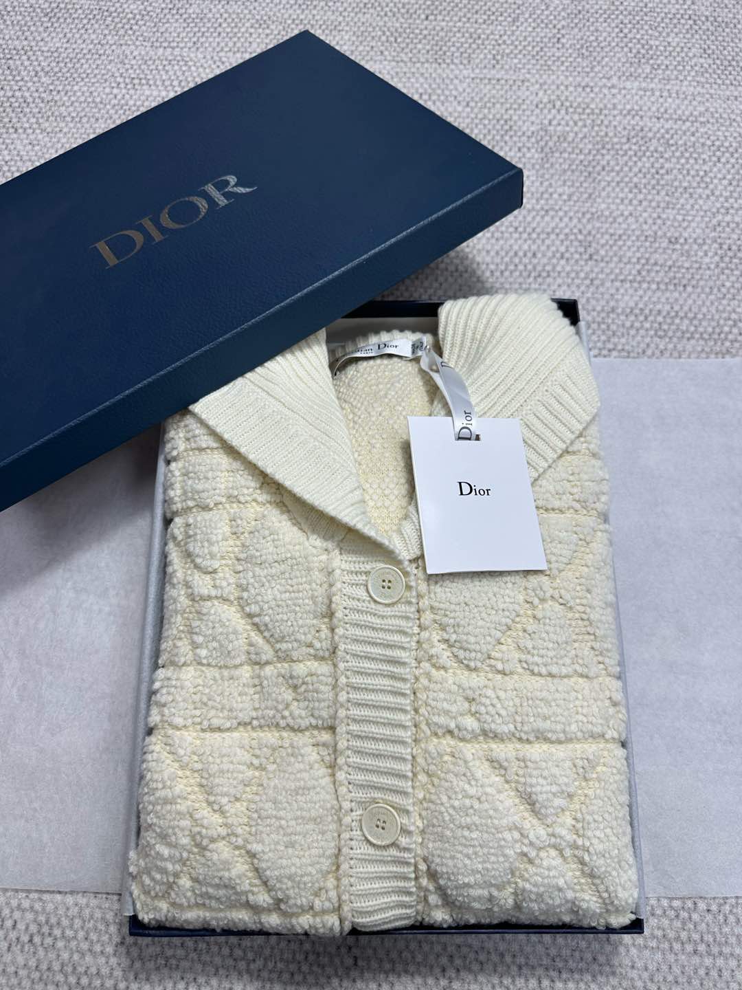 CD Plaid Knitted Jacket White Wool