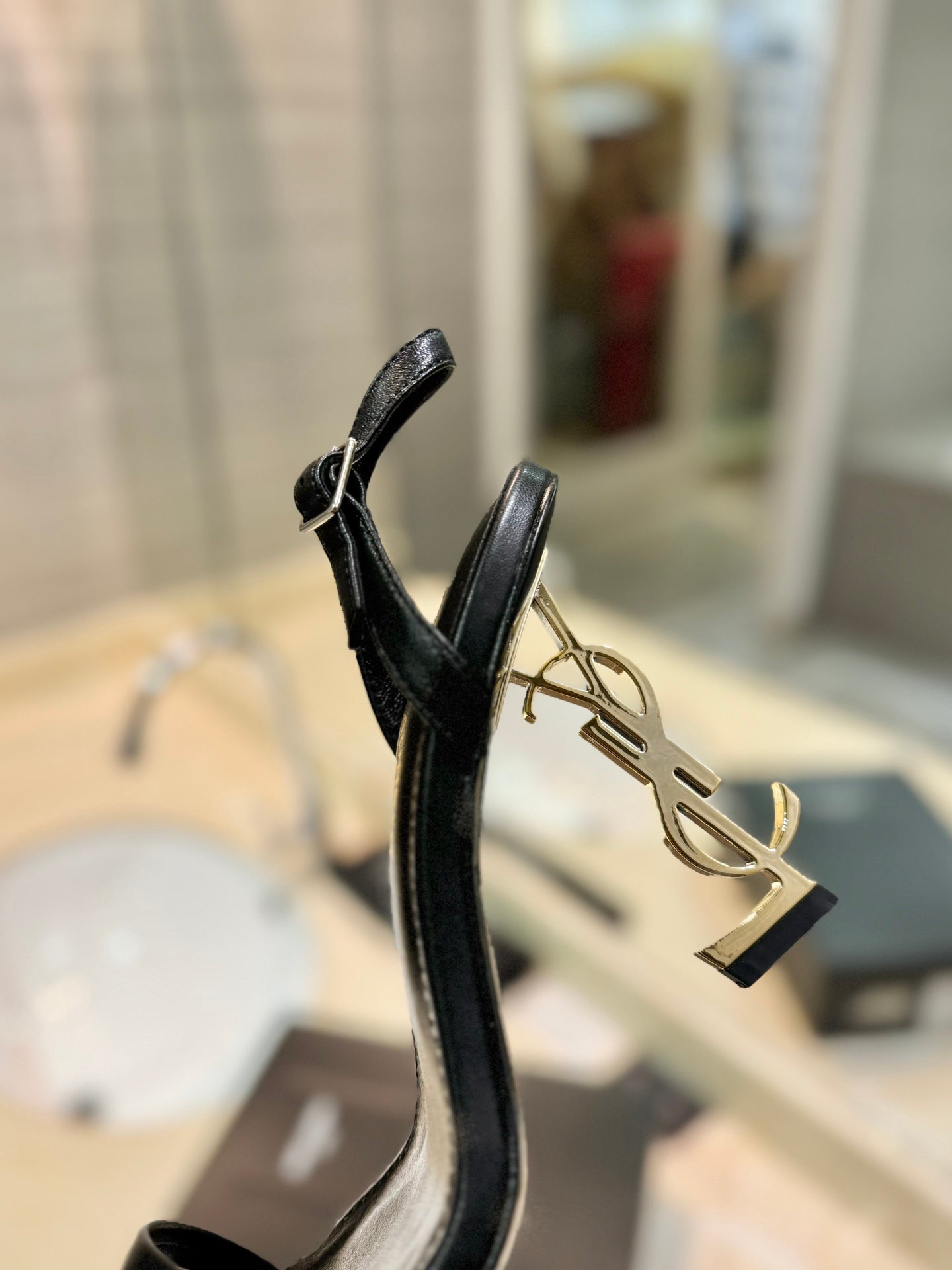 SL OPYUM SANDALS 80 BLACK AND GOLD CALFSKIN