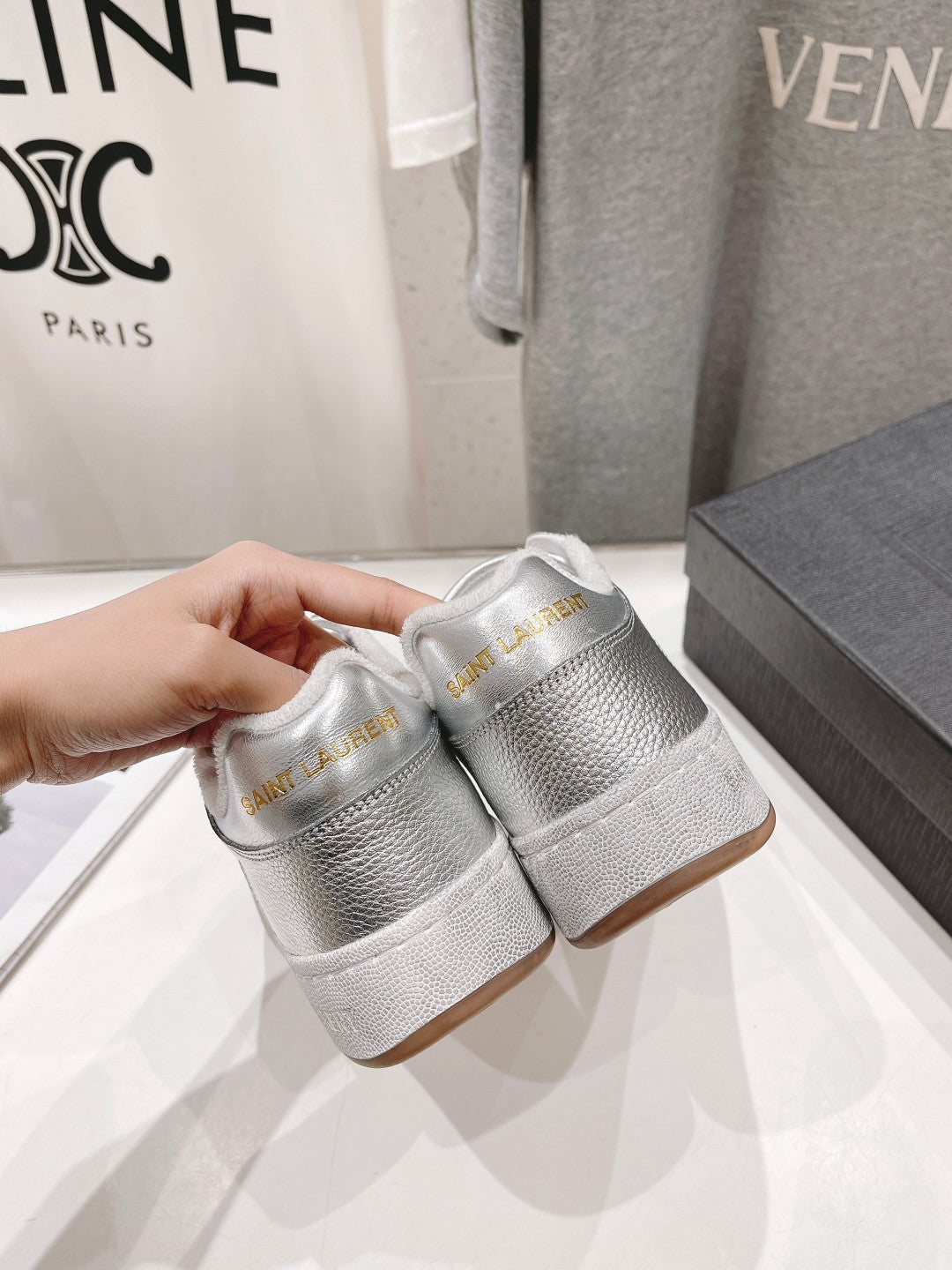 SL SL/61 SNEAKERS SILVER PERFORATED CALFSKIN