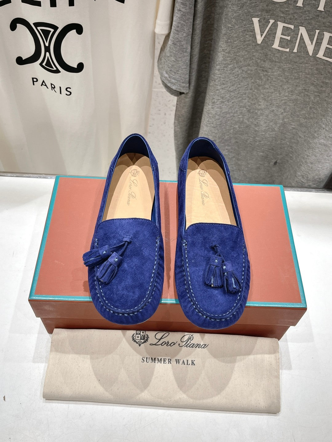 dot sole walk mocassin blue suede