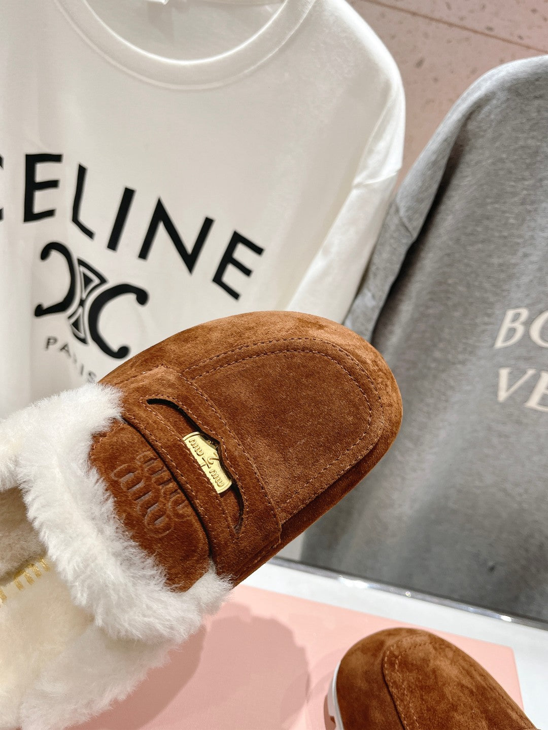 Miu Mule Wool Lining Caramel Brown Suede