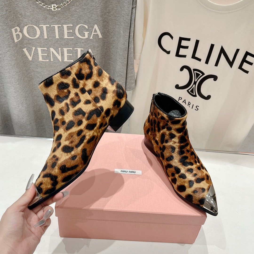 Miu Ankle Boots Leopard Skin Brown Background Sheepskin