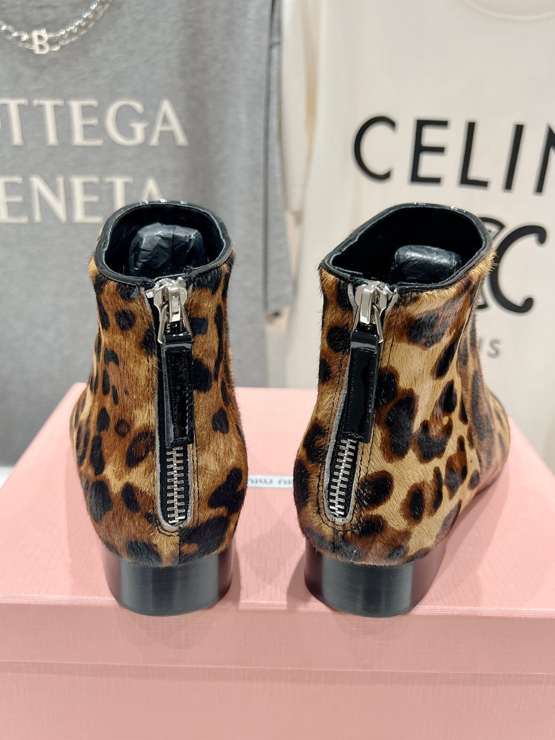 Miu Ankle Boots Leopard Skin Brown Background Sheepskin