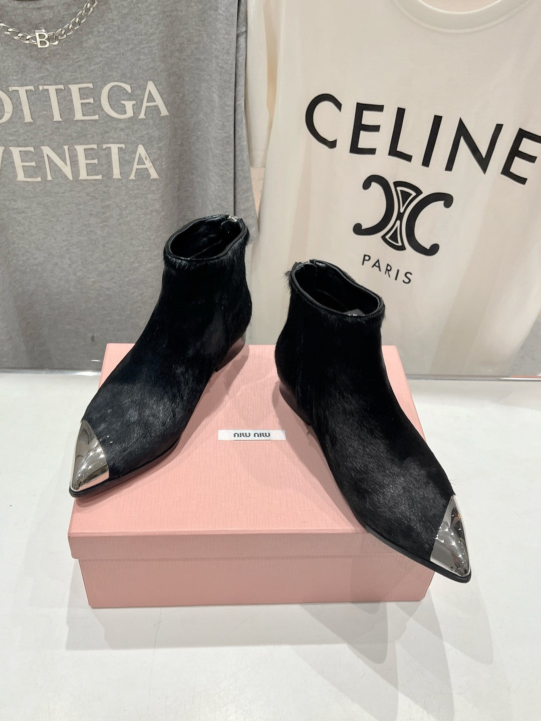 Miu Ankle Boots Black Sheepskin