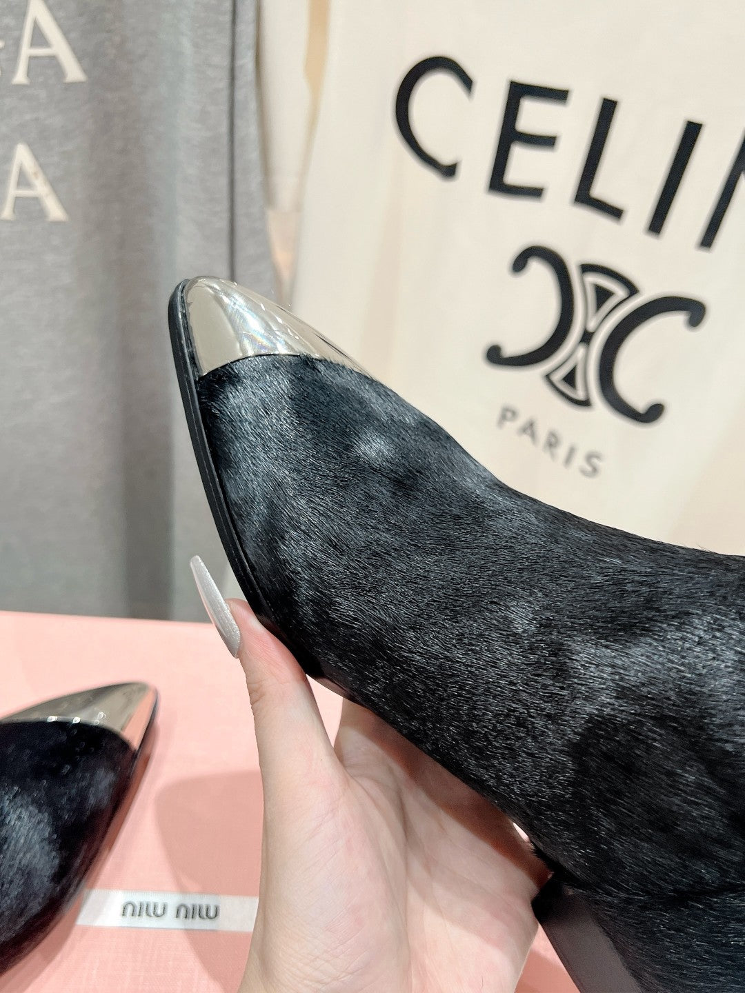 Miu Ankle Boots Black Sheepskin