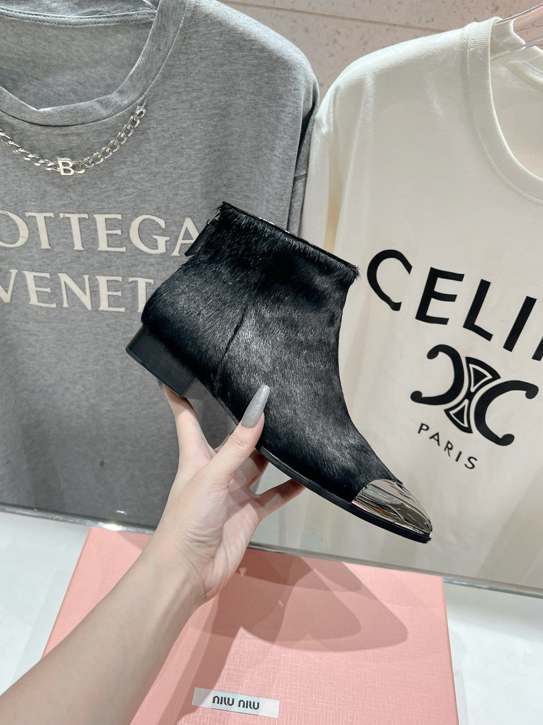 Miu Ankle Boots Black Sheepskin