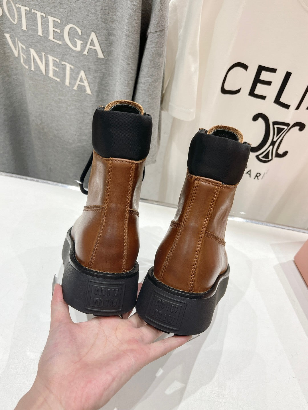 Miu Lace-Up Boots Vintage Brown Waxed Calfskin