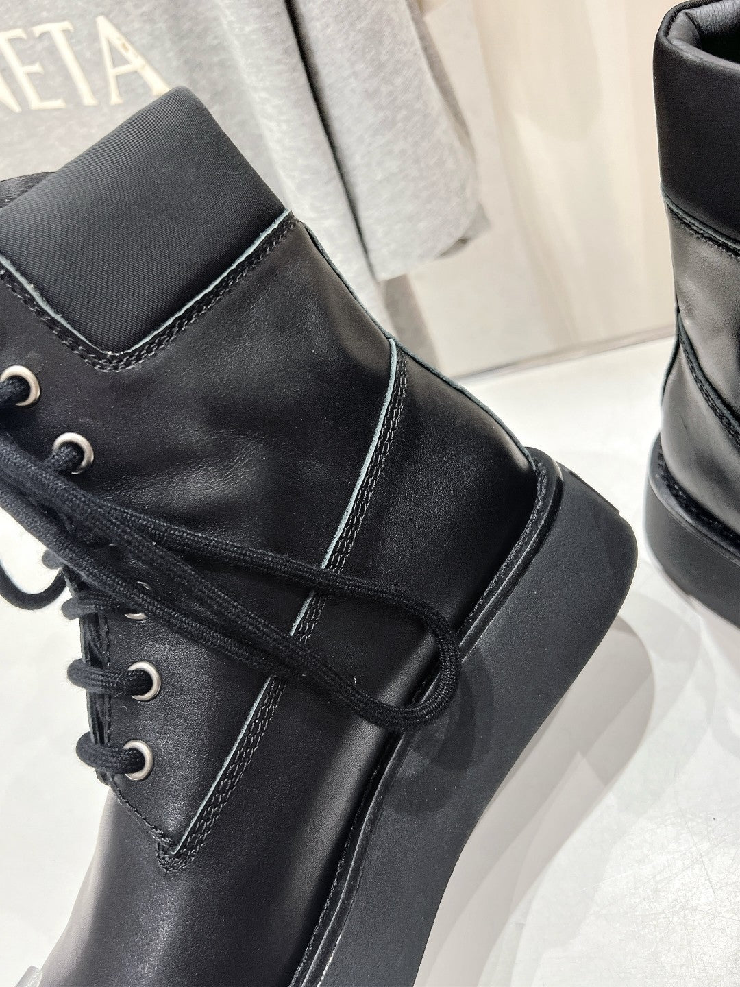 Miu Lace-Up Boots Black Waxed Calfskin