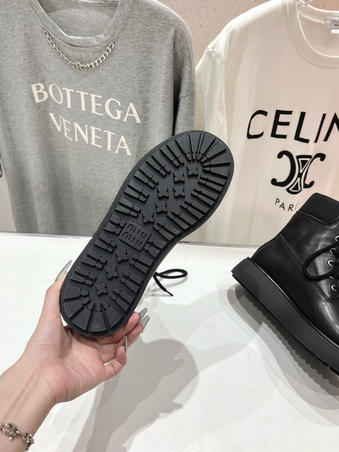 Miu Lace-Up Boots Black Waxed Calfskin