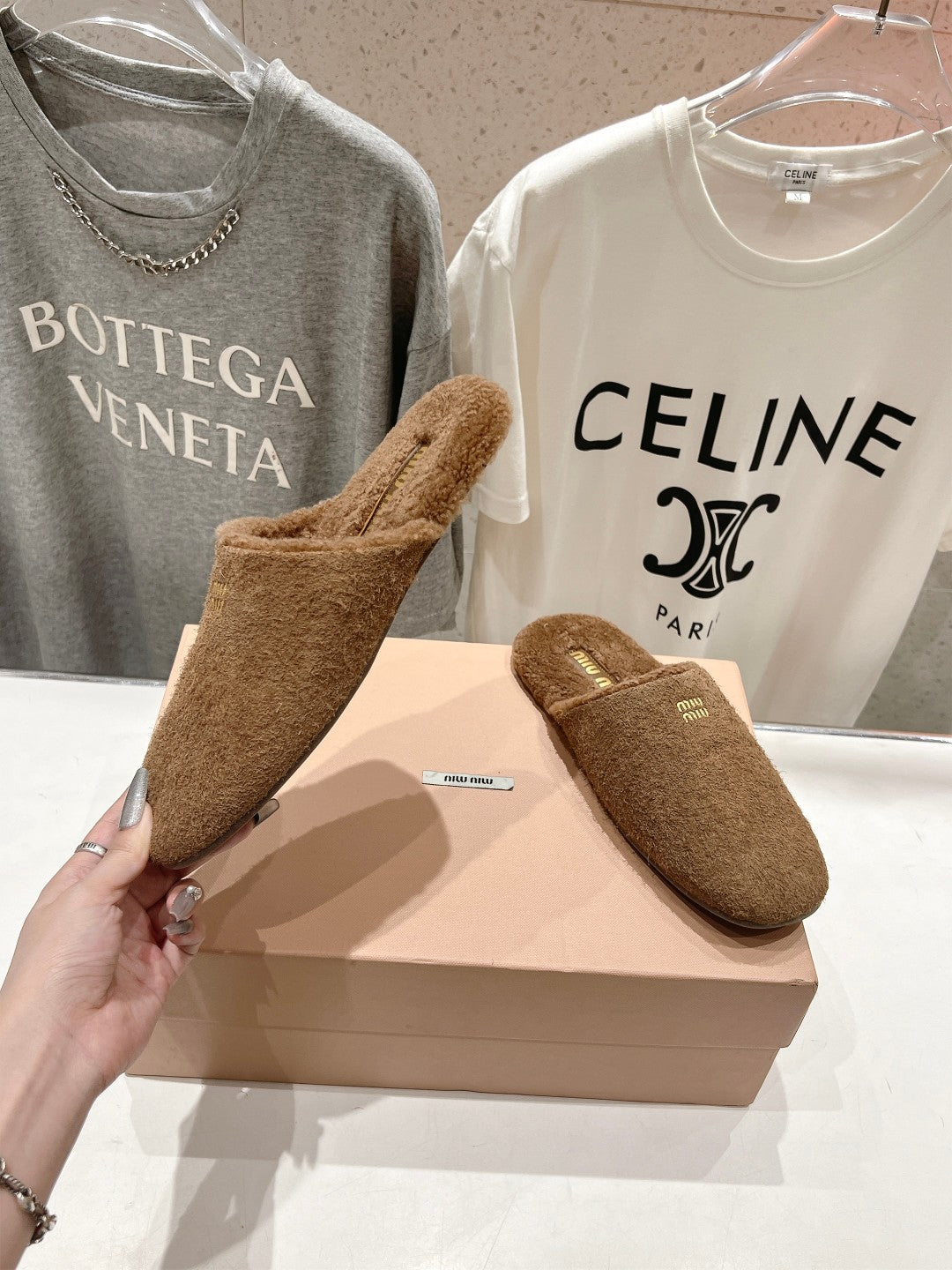 Miu Slippers Peanut Brown Imported Sheepskin