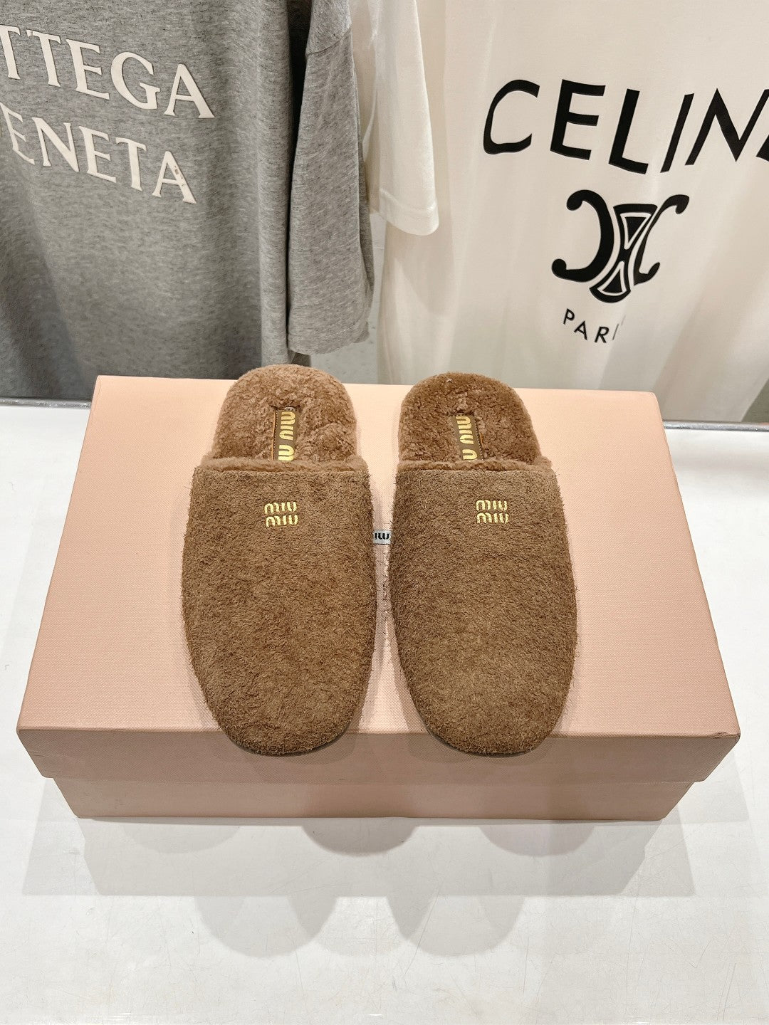 Miu Slippers Peanut Brown Imported Sheepskin