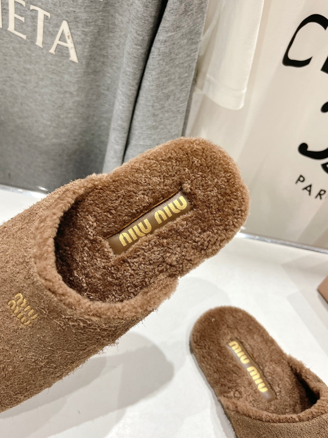 Miu Slippers Peanut Brown Imported Sheepskin