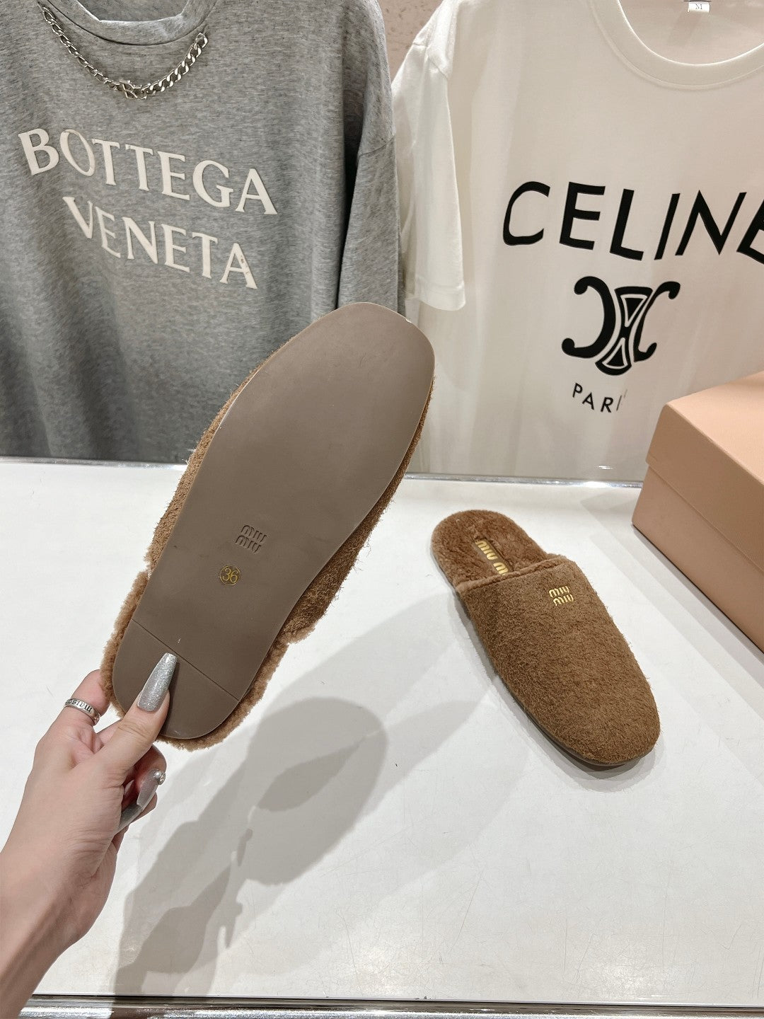 Miu Slippers Peanut Brown Imported Sheepskin