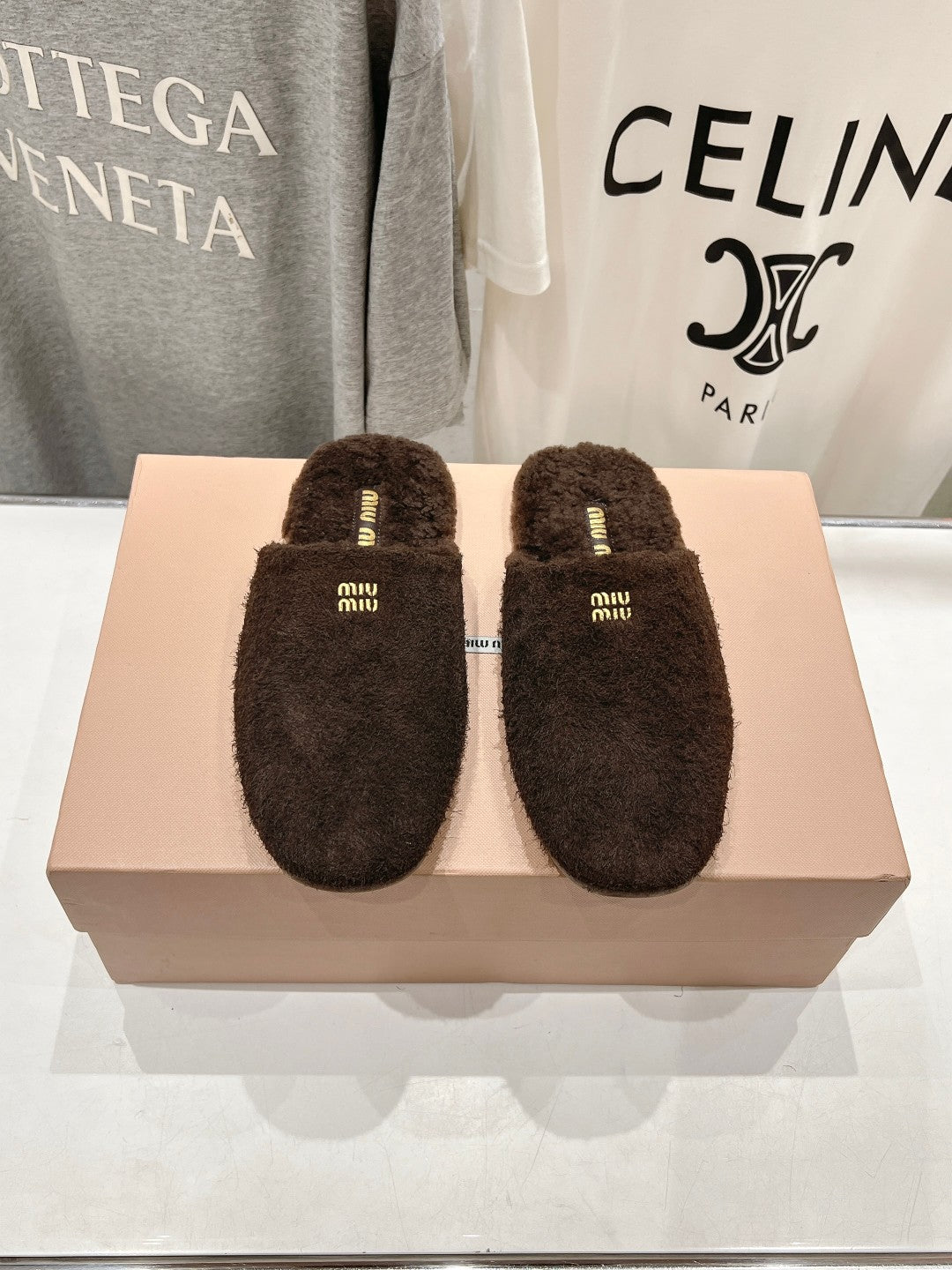 Miu Slippers Dark Chocolate Brown Imported Sheepskin