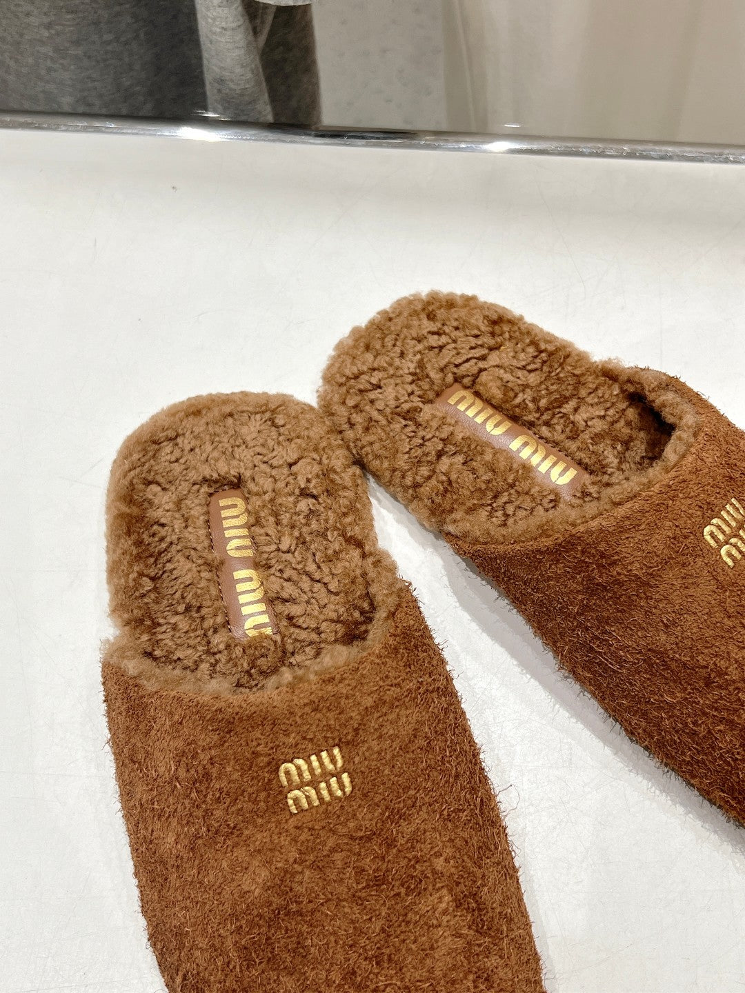 Miu Slippers Tawny Imported Sheepskin
