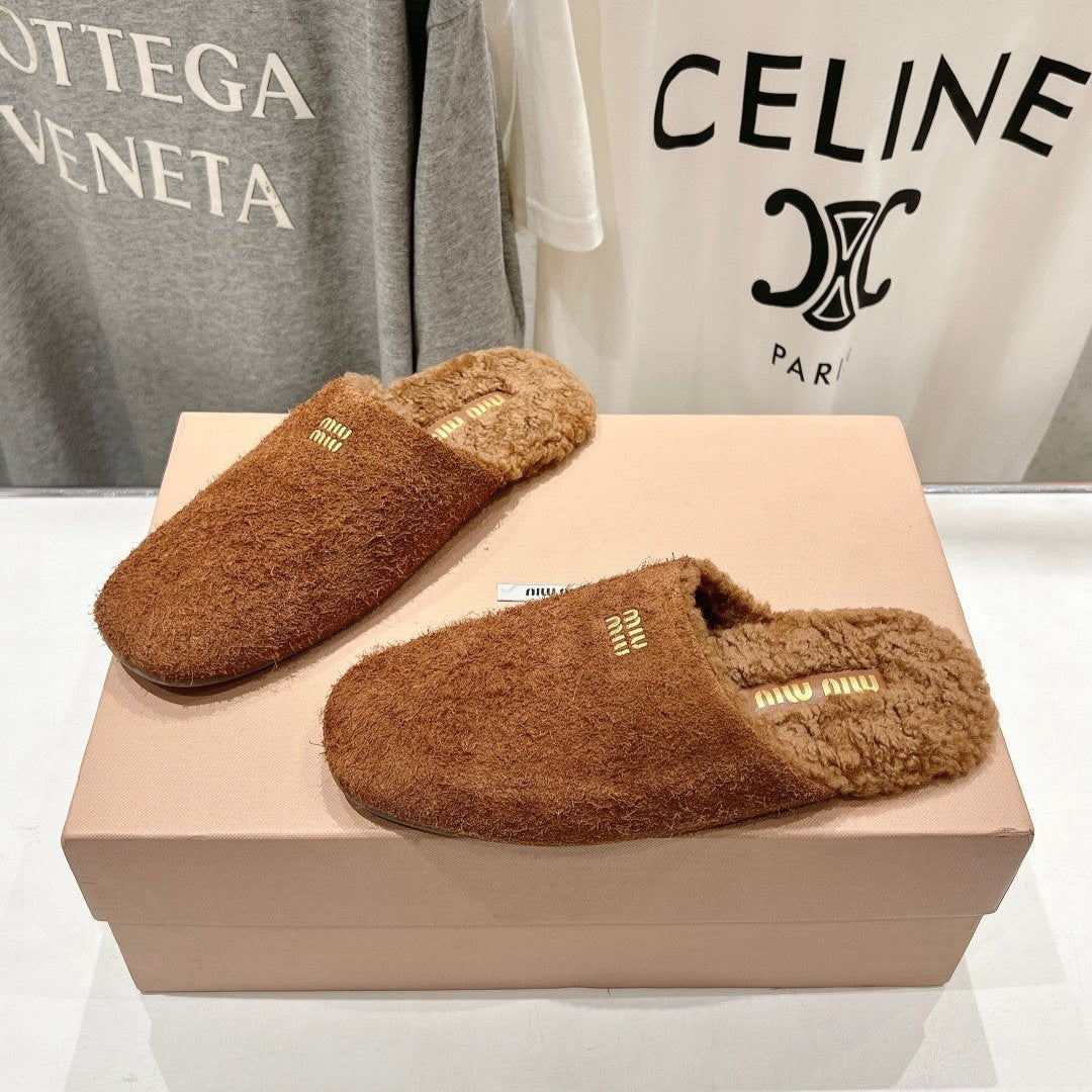 Miu Slippers Tawny Imported Sheepskin