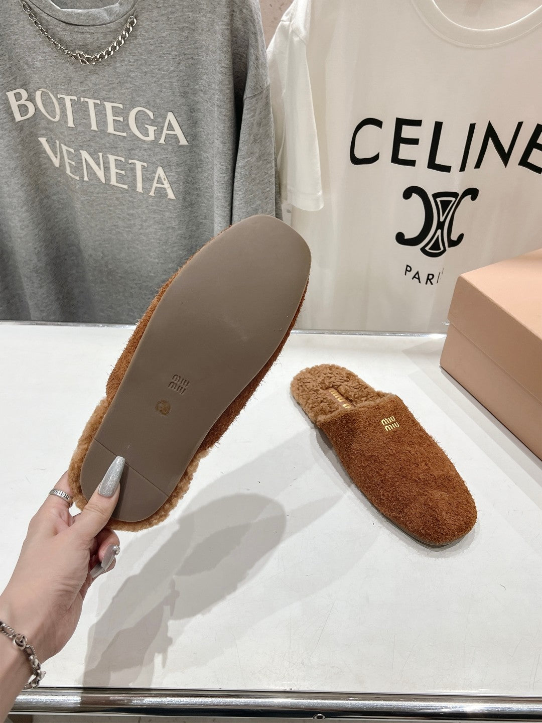 Miu Slippers Tawny Imported Sheepskin