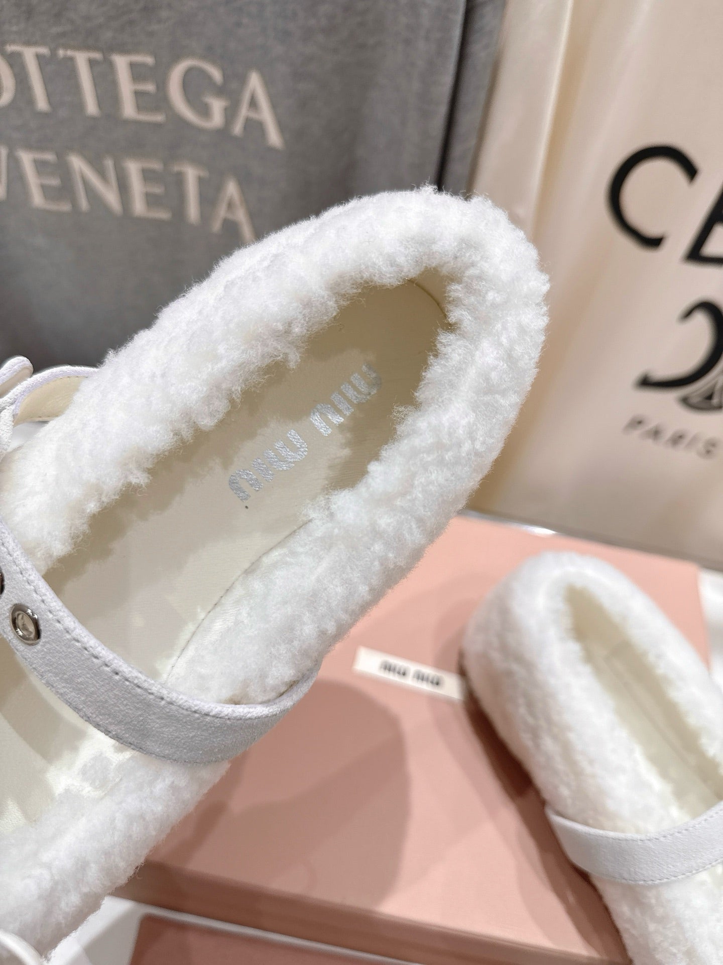 MiuMiu 25 Ballet Flat White Lambskin Wool 535591