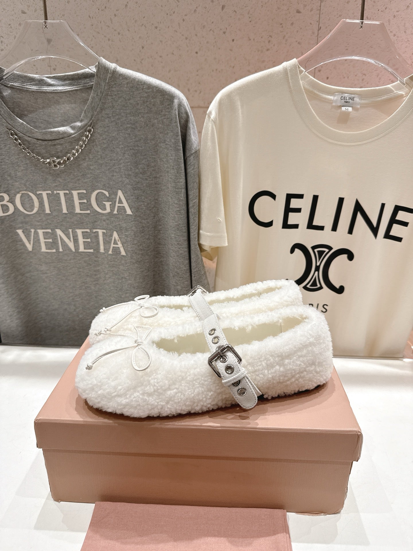 MiuMiu 25 Ballet Flat White Lambskin Wool 535591