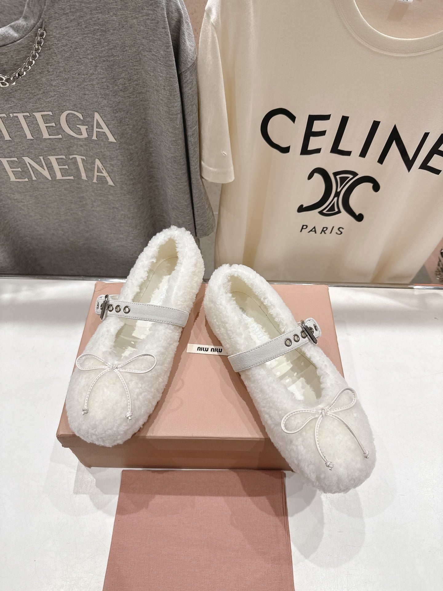 MiuMiu 25 Ballet Flat White Lambskin Wool 535591