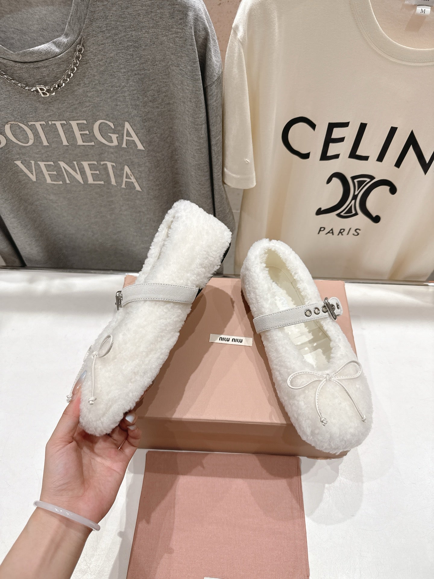 MiuMiu 25 Ballet Flat White Lambskin Wool 535591