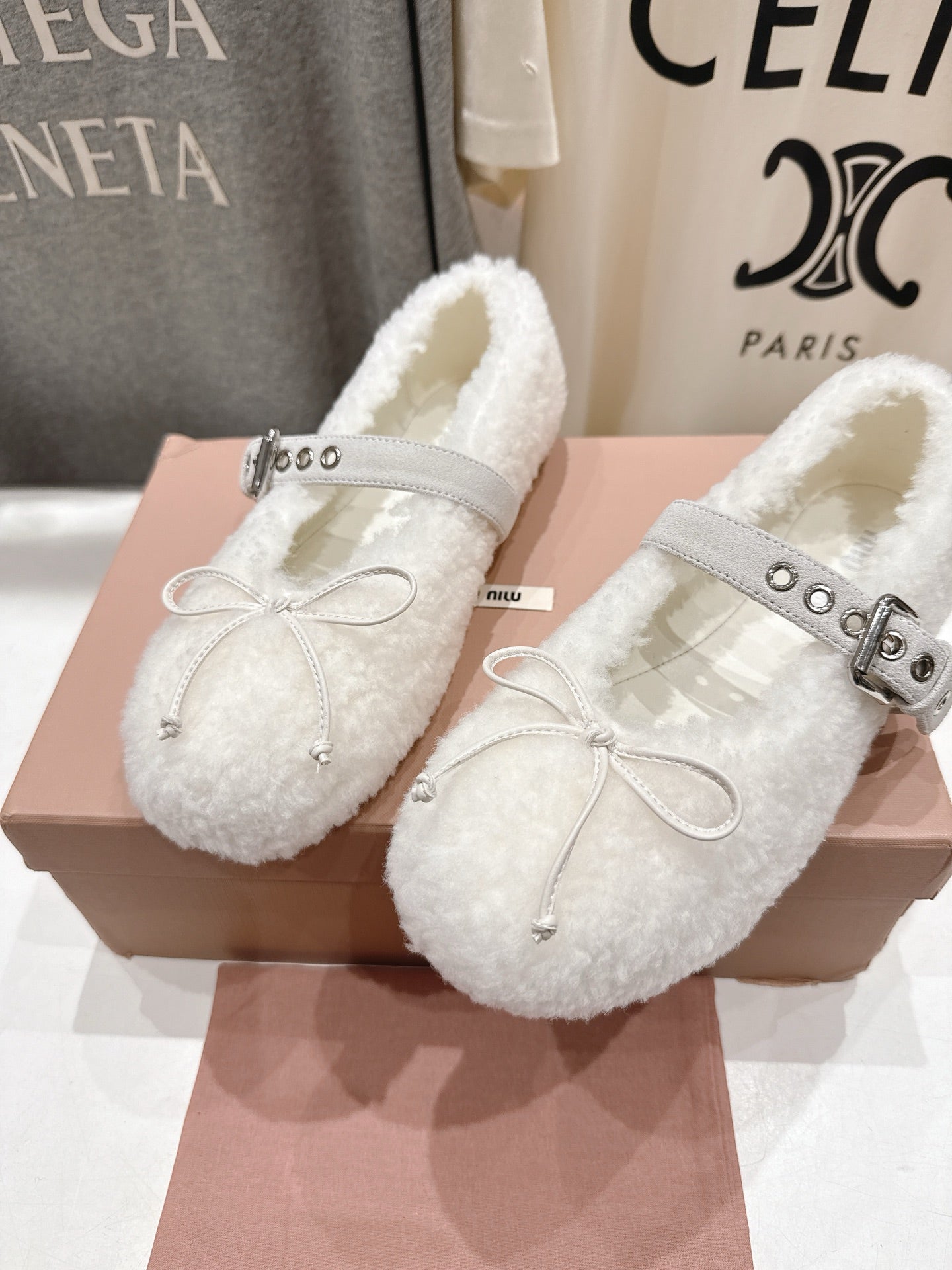 MiuMiu 25 Ballet Flat White Lambskin Wool 535591