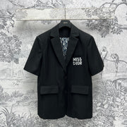 CD 25 Short-sleeved Suit Jacket Black White Polyester