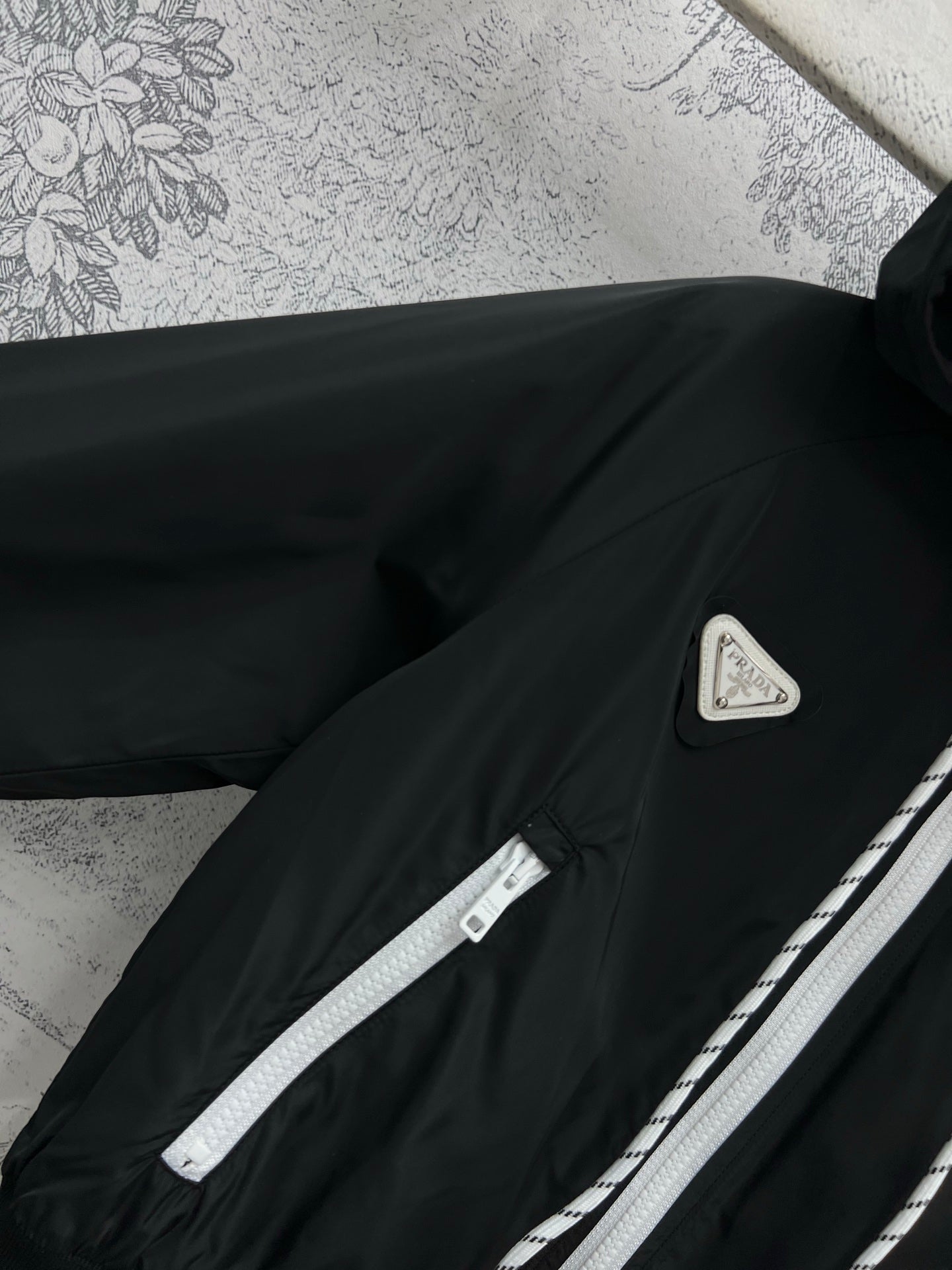 Prada 25 Hooded Triangle Logo Jacket Black Polyester