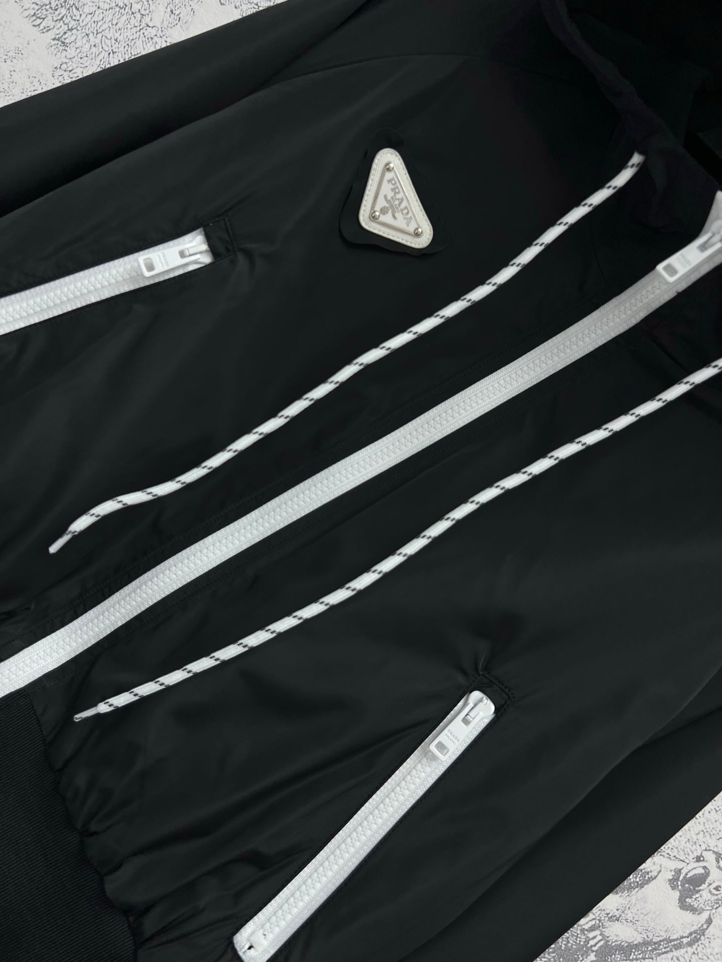 Prada 25 Hooded Triangle Logo Jacket Black Polyester