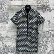 CD 25 Short Sleeve Dress Black Beige Polyester