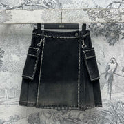 CD 25 Color Gradient Pleated Skirt Black Cotton