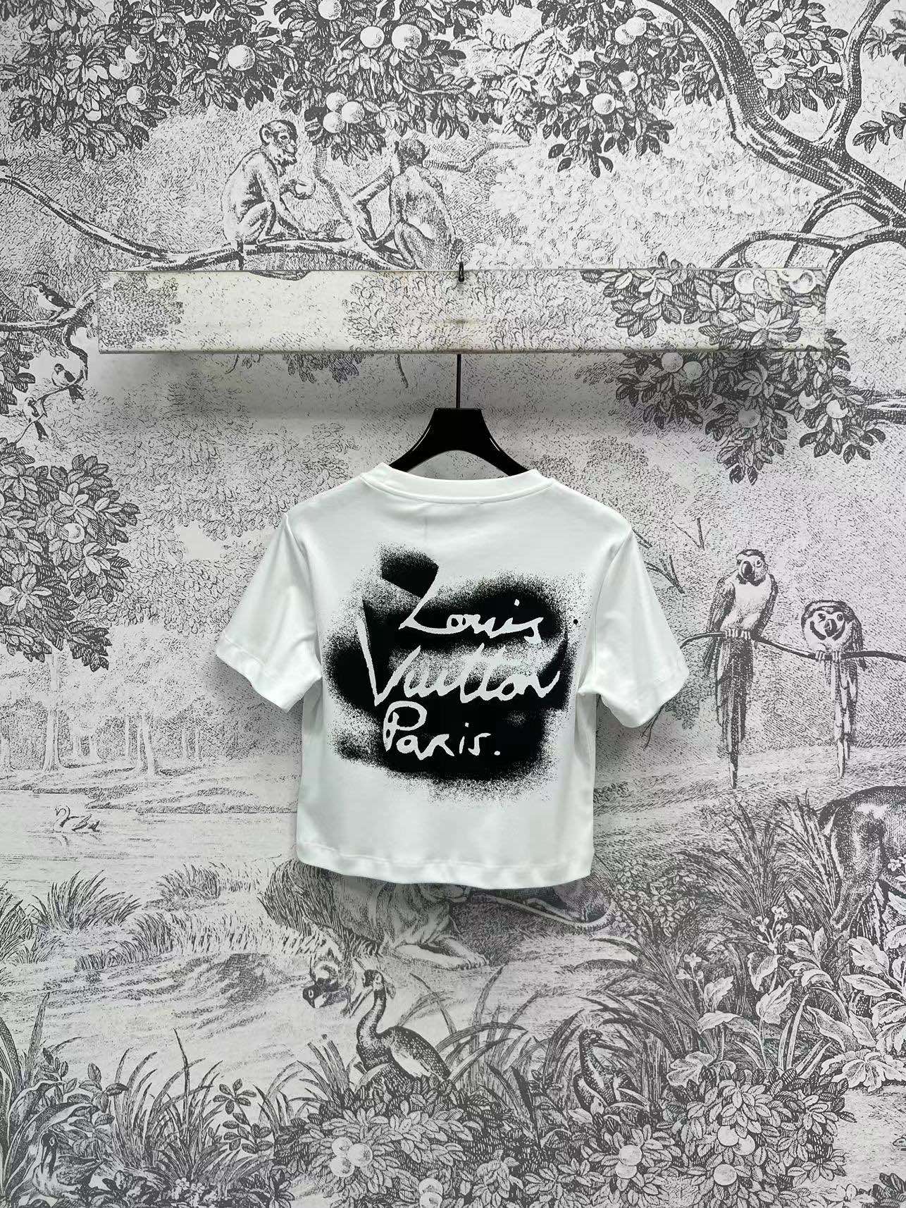 LV 25 Short-Sleeved T-shirt Back Logo Print White Cotton