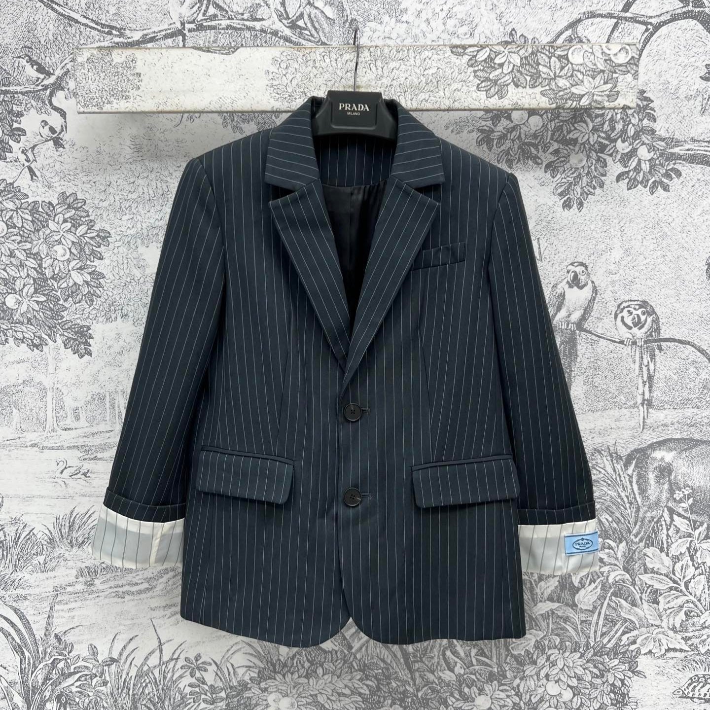 Prada 25 Striped Suit Jacket Black cotton