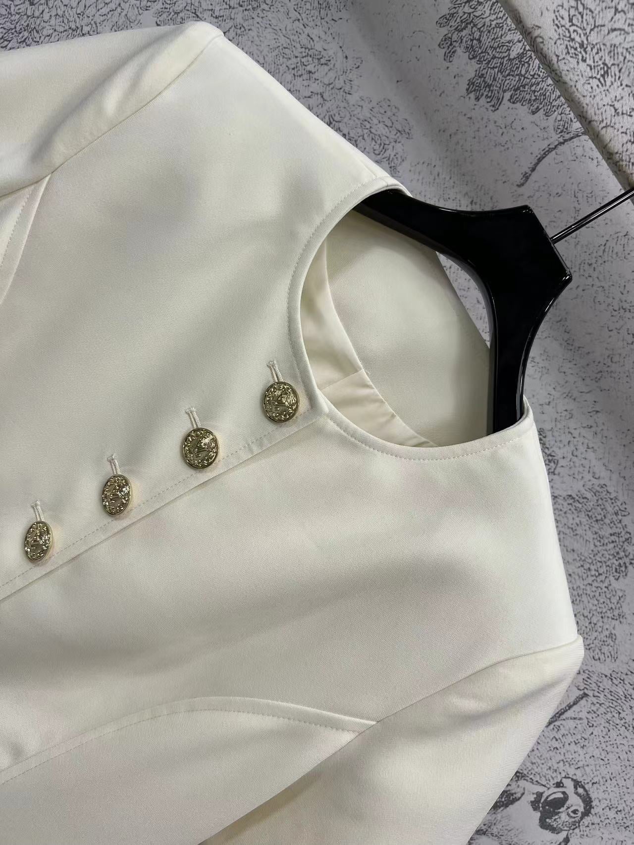 LV 25 Round-Neck Logo Metal Buttoned Dress White Poliester