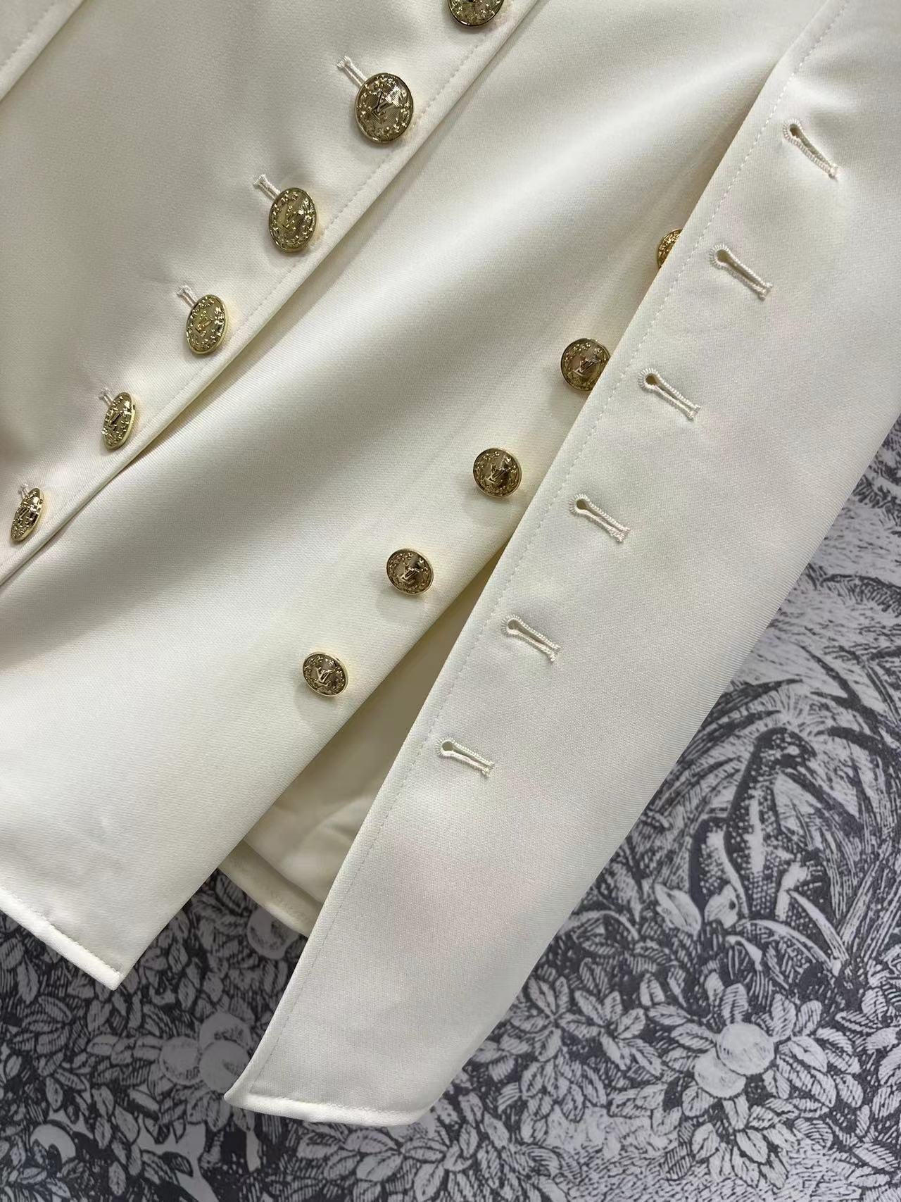 LV 25 Round-Neck Logo Metal Buttoned Dress White Poliester