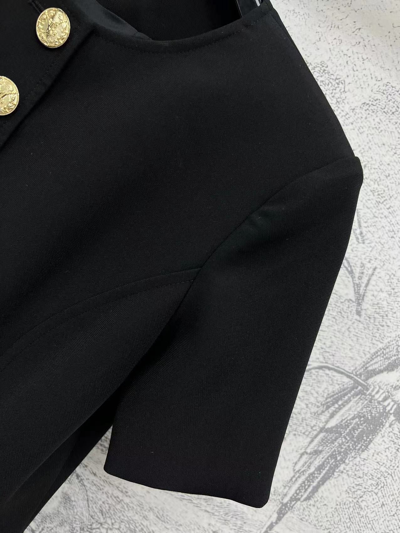 LV 25 Round-Neck Logo Metal Buttoned Dress Black Poliester