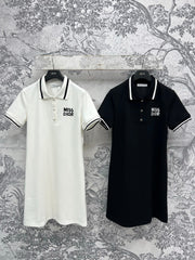 CD 25 Polo Collar Dress Black and White cotton polyester