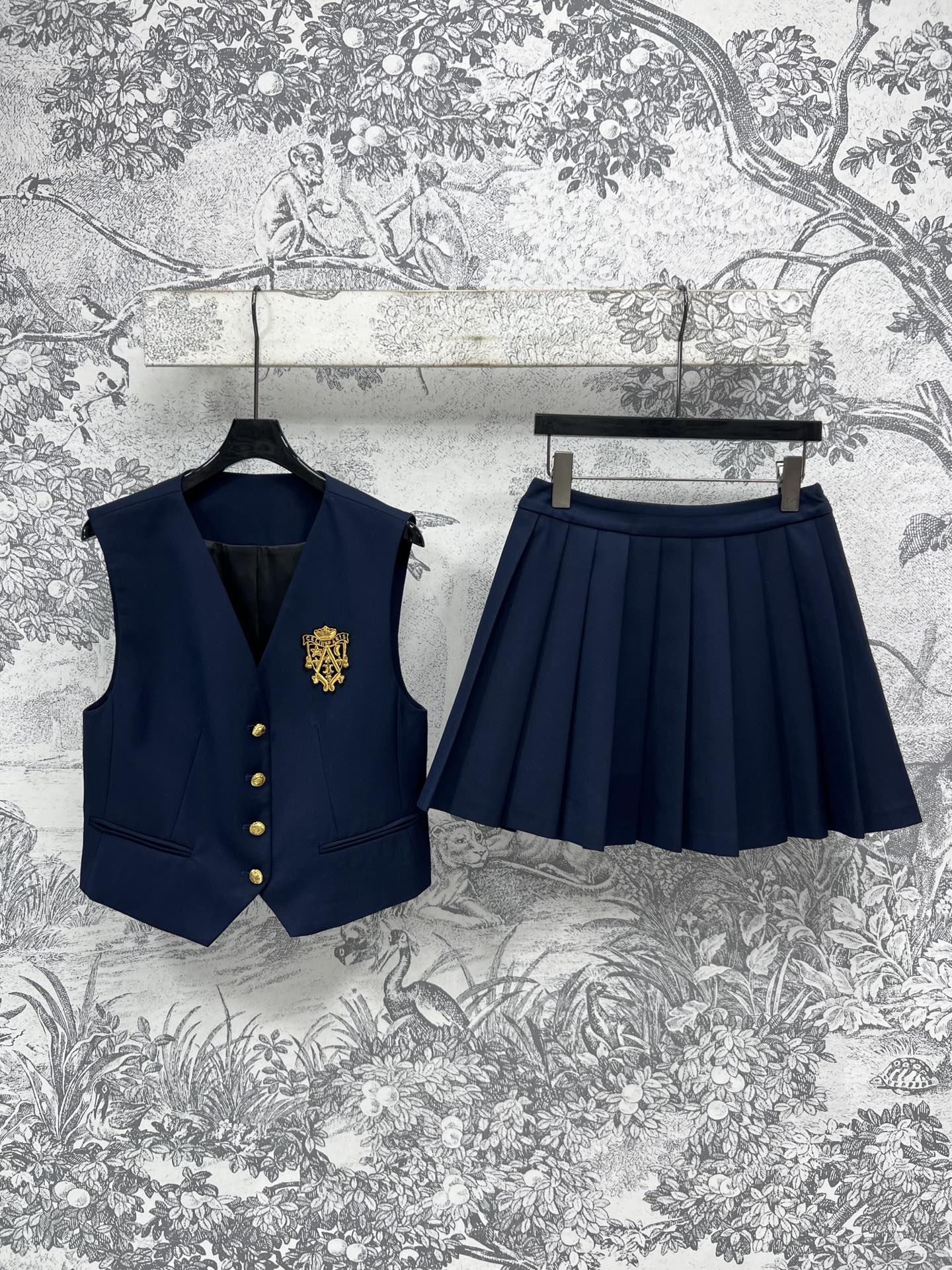 LV 25 Slight Waist Design Set Vest Blue Polyester