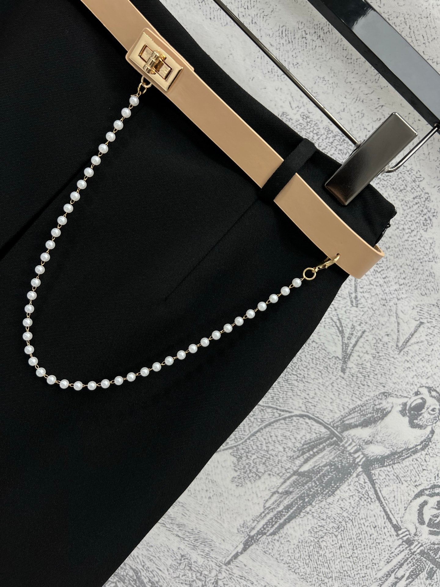 CD 25 A-line Pleated Long Skirt With Belt And Zipper Black Polyester Cotton