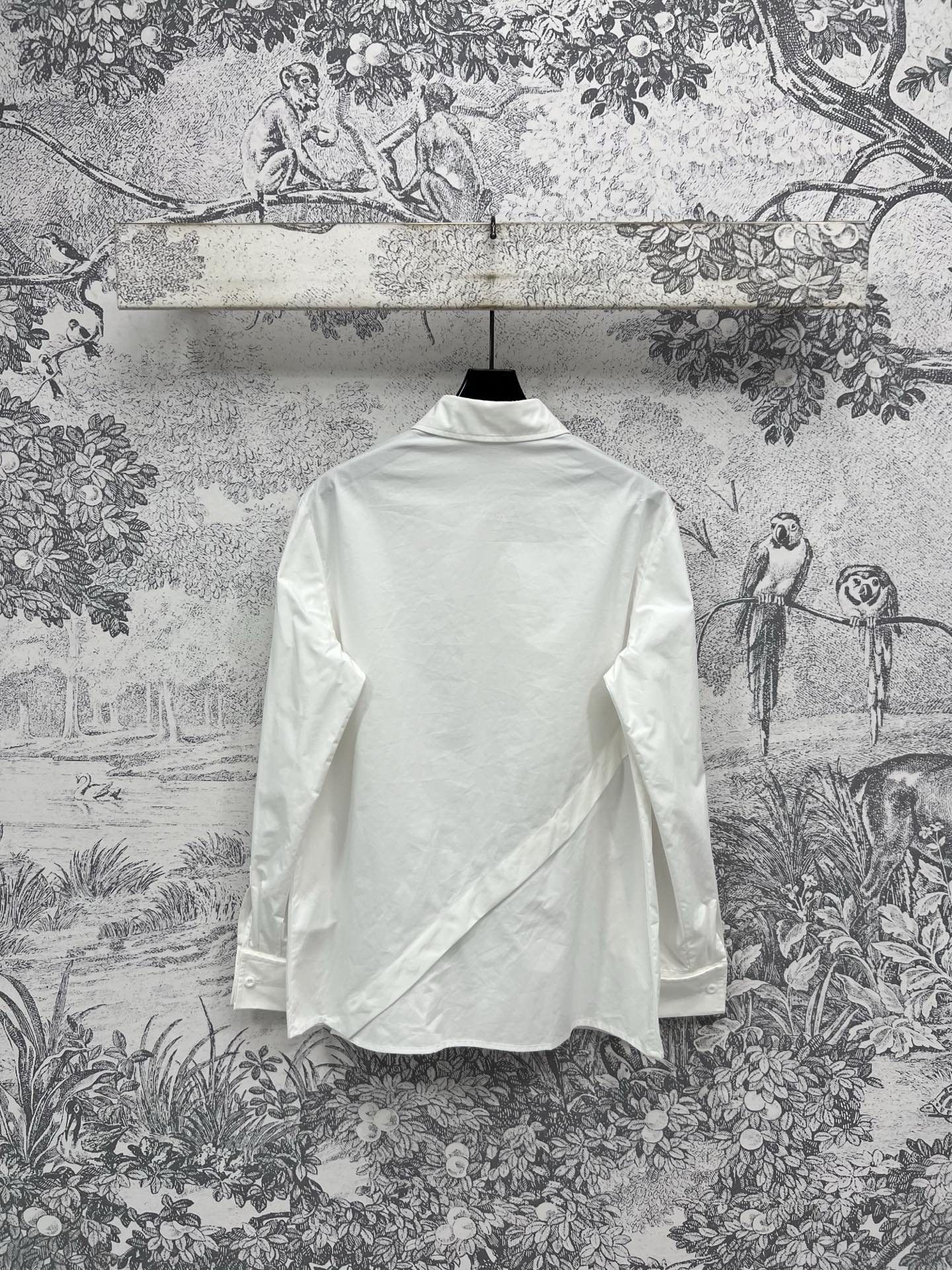 CD 25 Oblique Buttoned Long-sleeved Shirt White Cotton