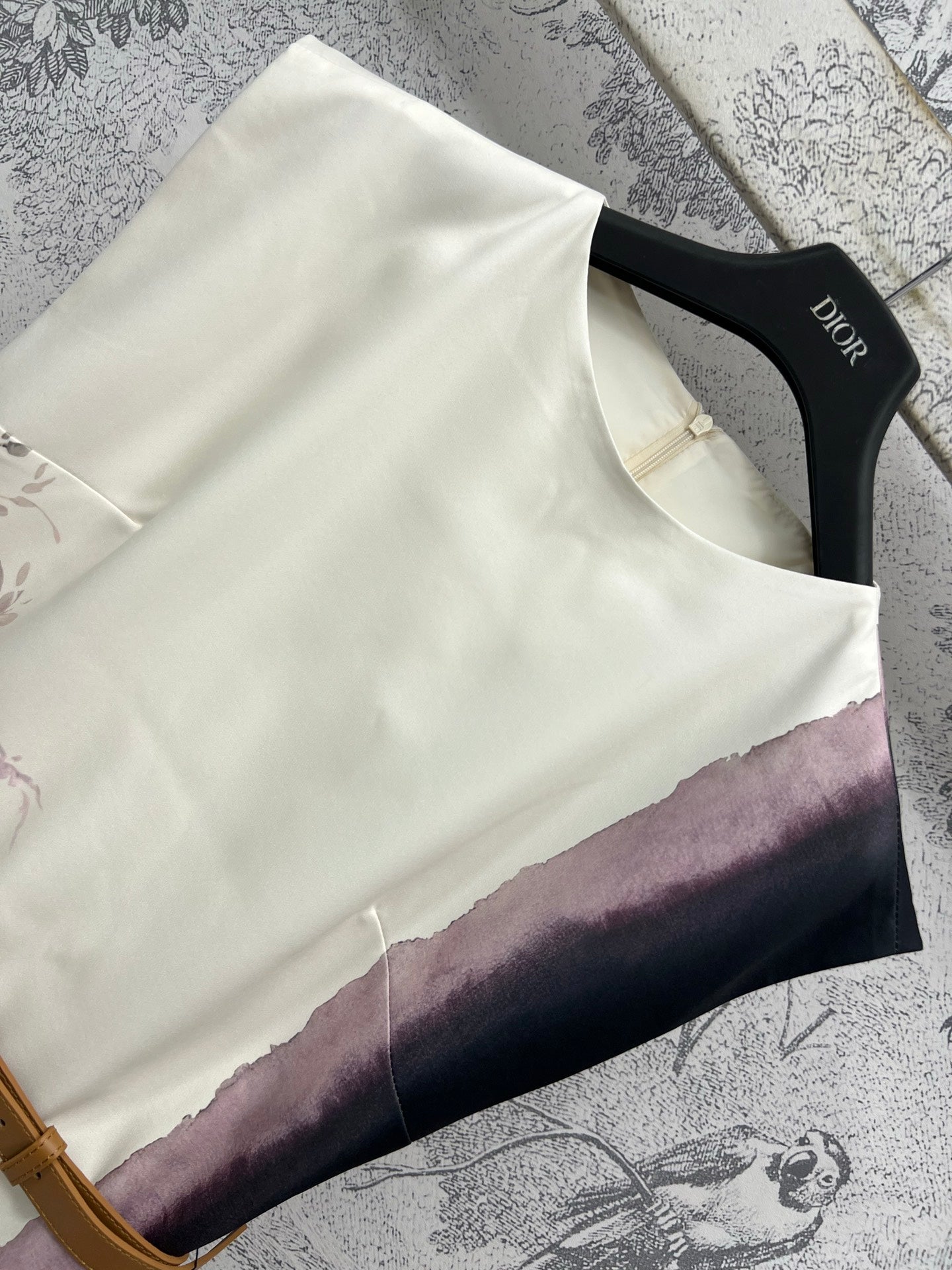 CD 25 Floral Print Sleeveless Dress Beige Silk