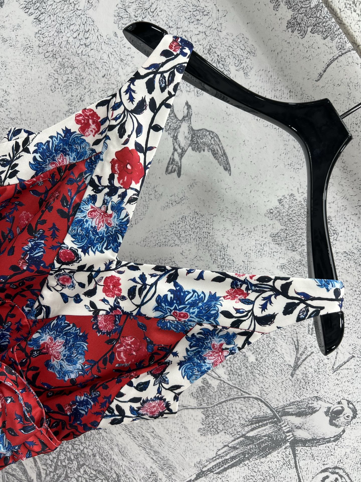 LV 25 Retro Floral Pattern Suspender Flower Dress Red Poliester