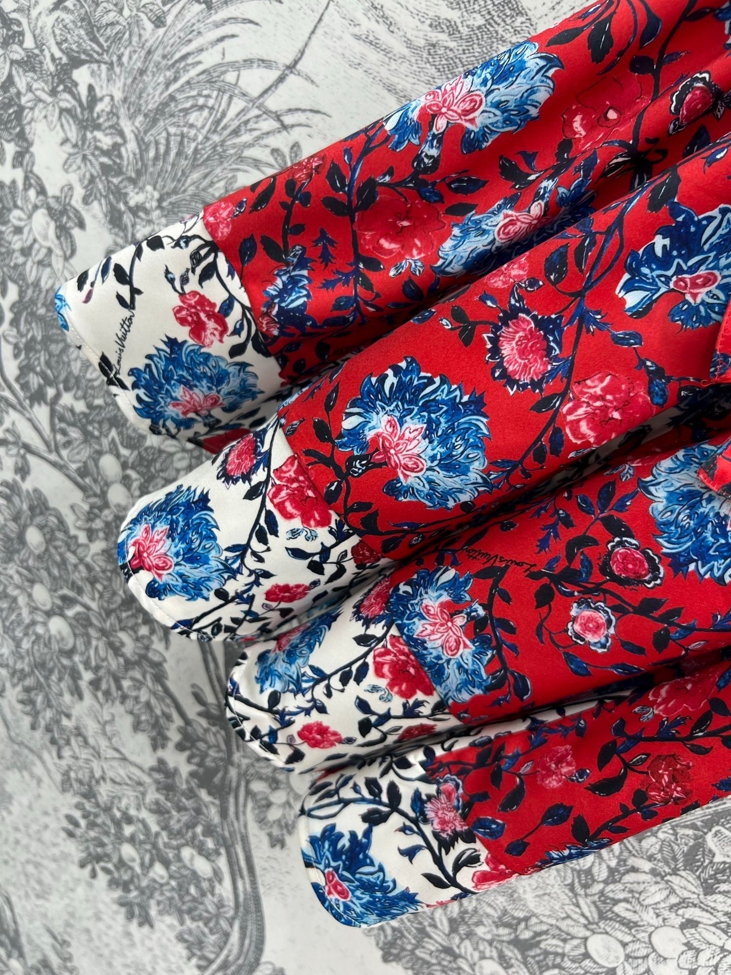 LV 25 Retro Floral Pattern Suspender Flower Dress Red Poliester