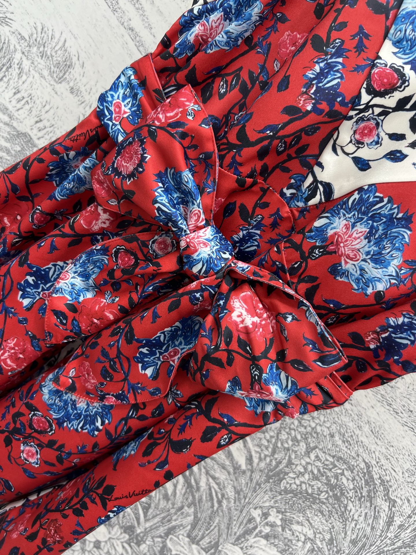 LV 25 Retro Floral Pattern Suspender Flower Dress Red Poliester